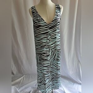 NWT DKNY Silky Sleeveless V-Neck Maxi Dress Blue White Brown Multi Stripes Sz S